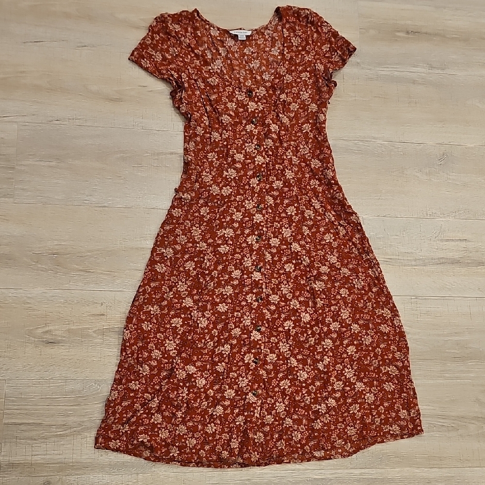American Eagle Outfitters Rust Floral Midi Dress